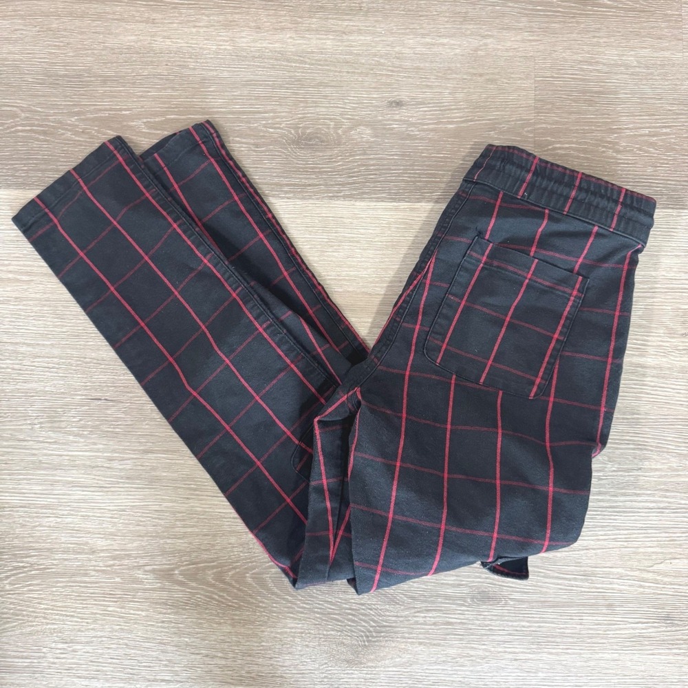 Hot Topic Cargo Pants Mens Medium‎ Black Red Plaid Zipper Pockets Goth Punk